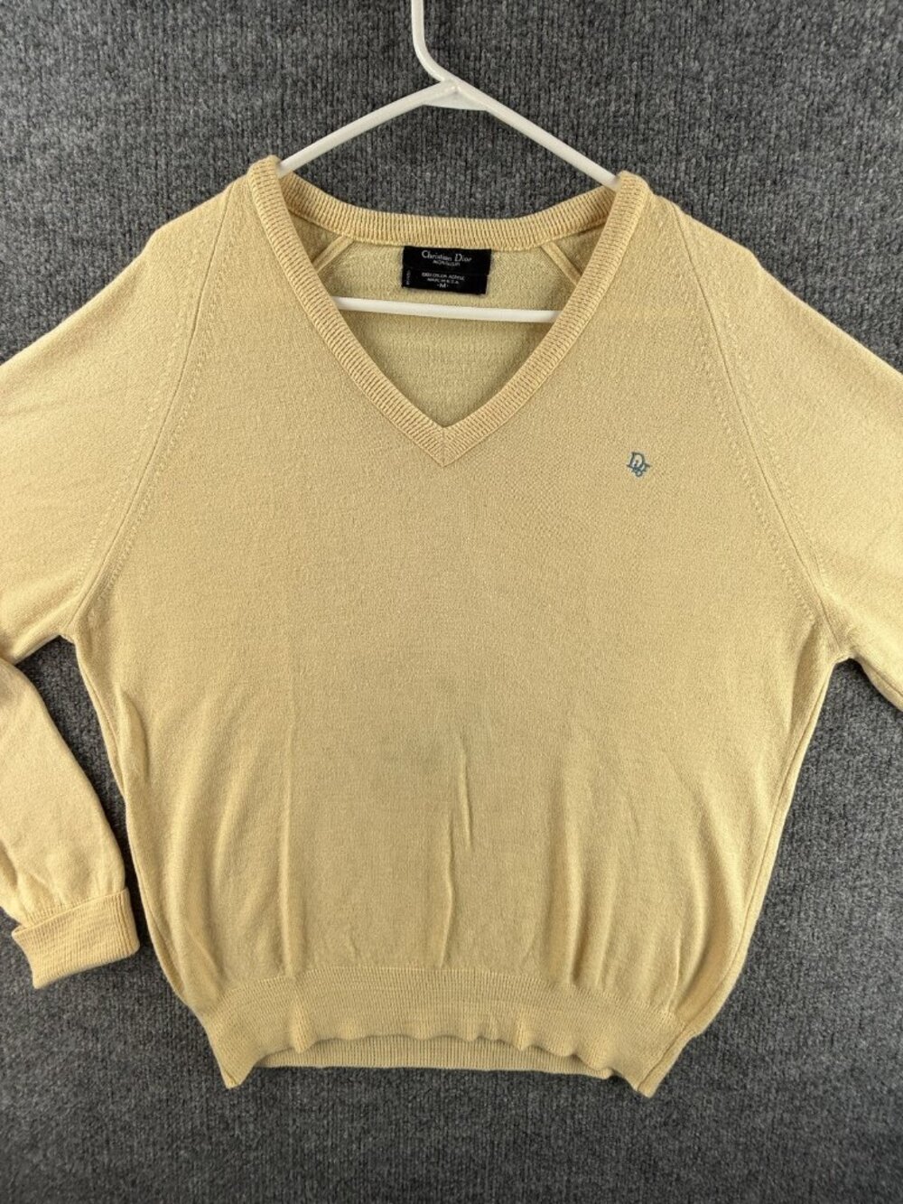 VTG Christian Dior ** Monsieur Soft Pullover Logo V-Neck Yellow Medium Sweater
